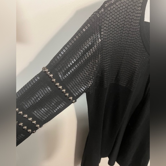 Anne Fontaine Paris designer black sequin metal stud cardigan SZ S - Picture 4 of 8